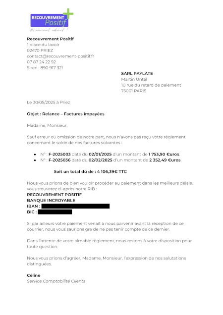 Lettre de relance amiable d'exemple